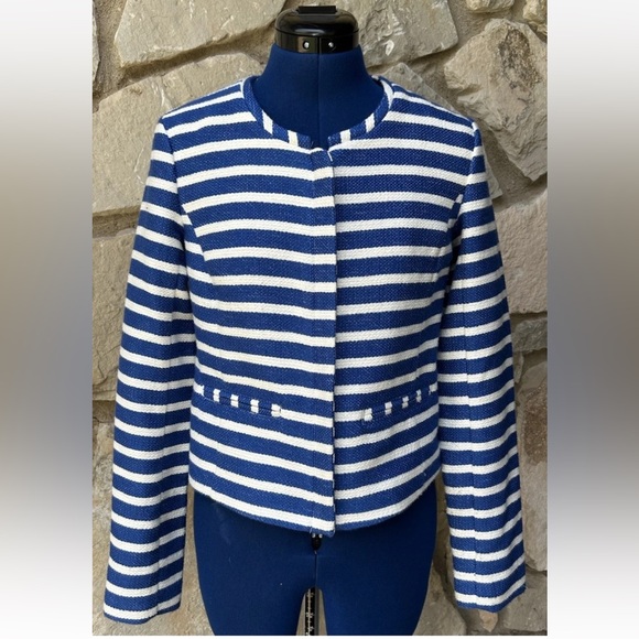 GAP 4th of July Jacket Size 2 Blue White Striped Zip Front Shorter Length NWOT - Picture 1 of 7